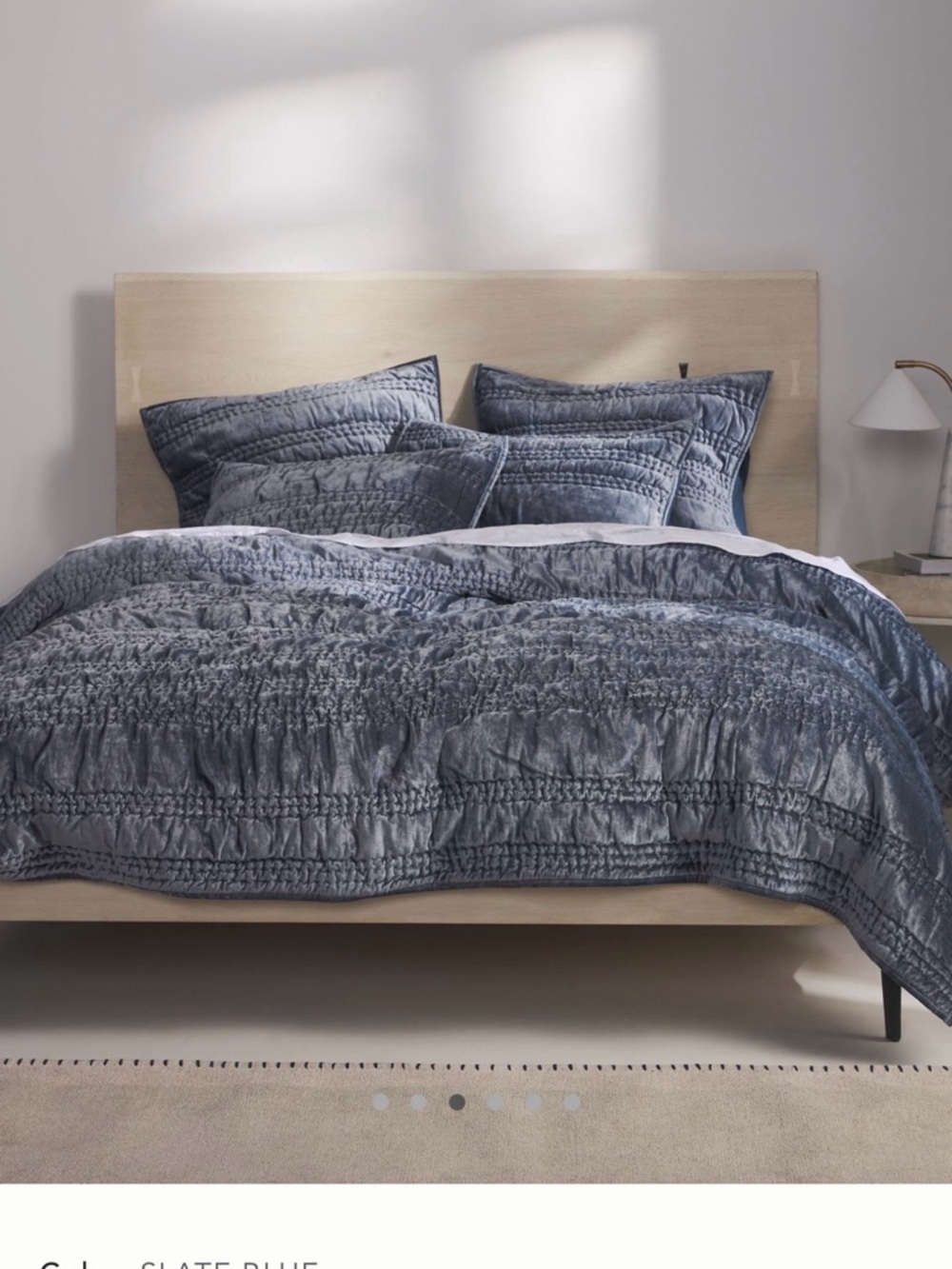 new Anthropologie lustered velvet Alastair euro sham pillow cover slate blue - Picture 5 of 16